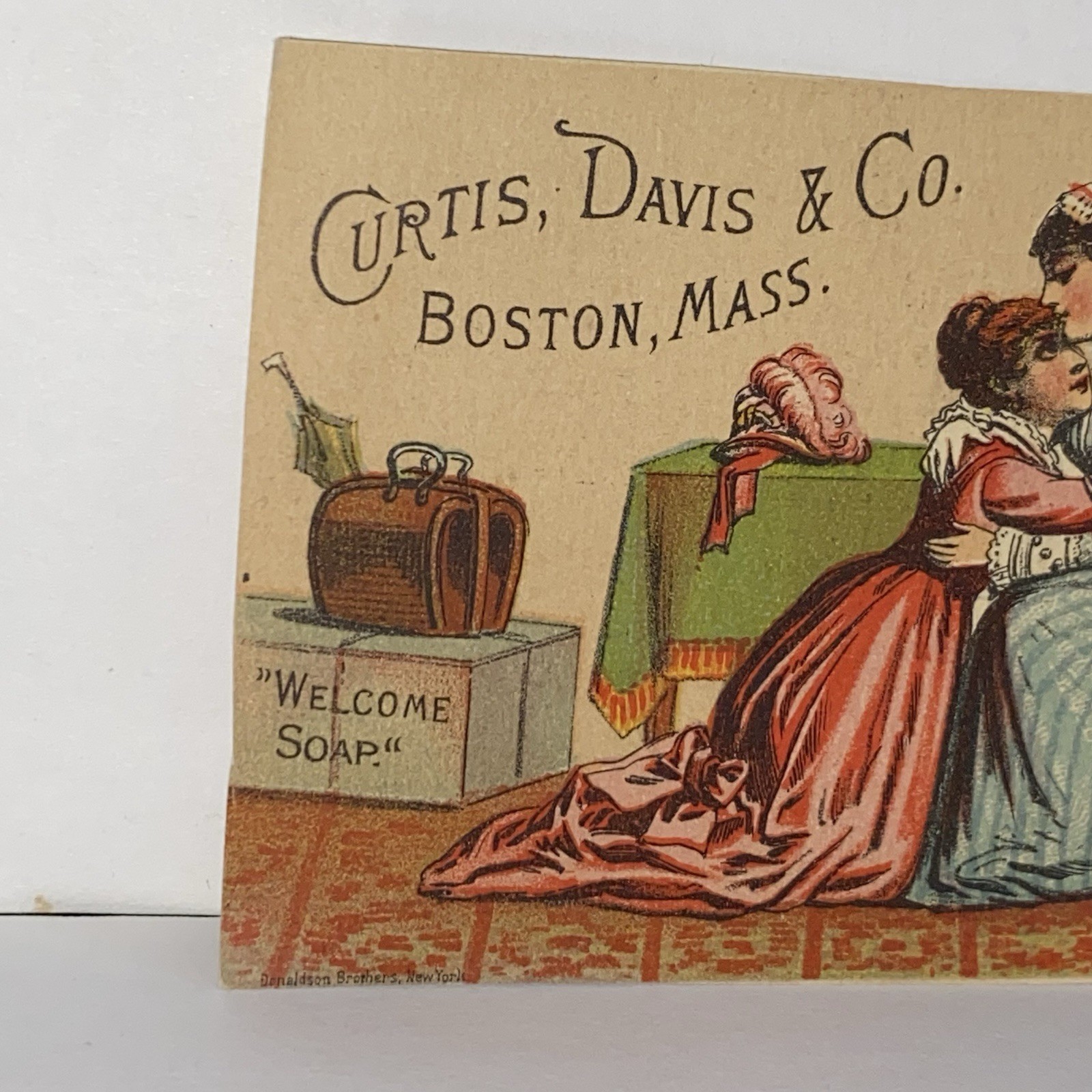 Curtis Davis & Co Welcome Soap Boston MASS Victorian Trade Card Trimmed See Pics