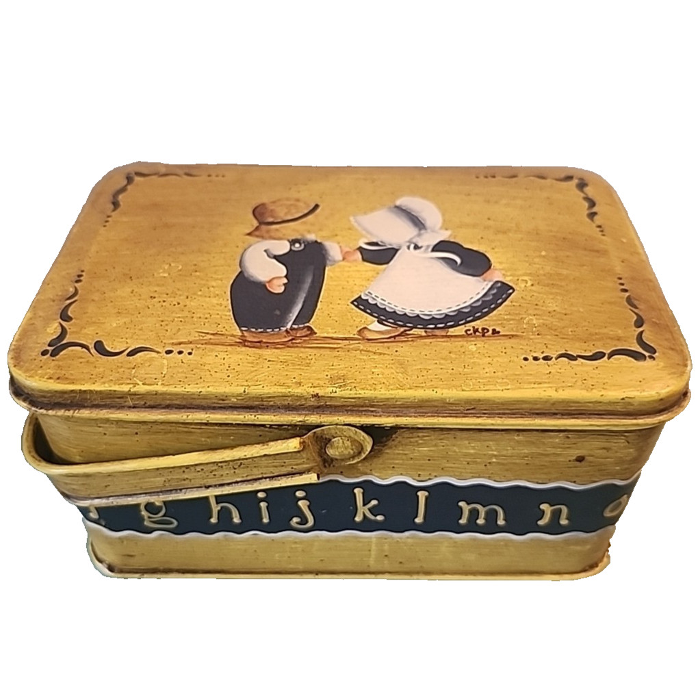 VTG Tin Lunch Box Hand Painted with Sunbonnet Kids Alphabet