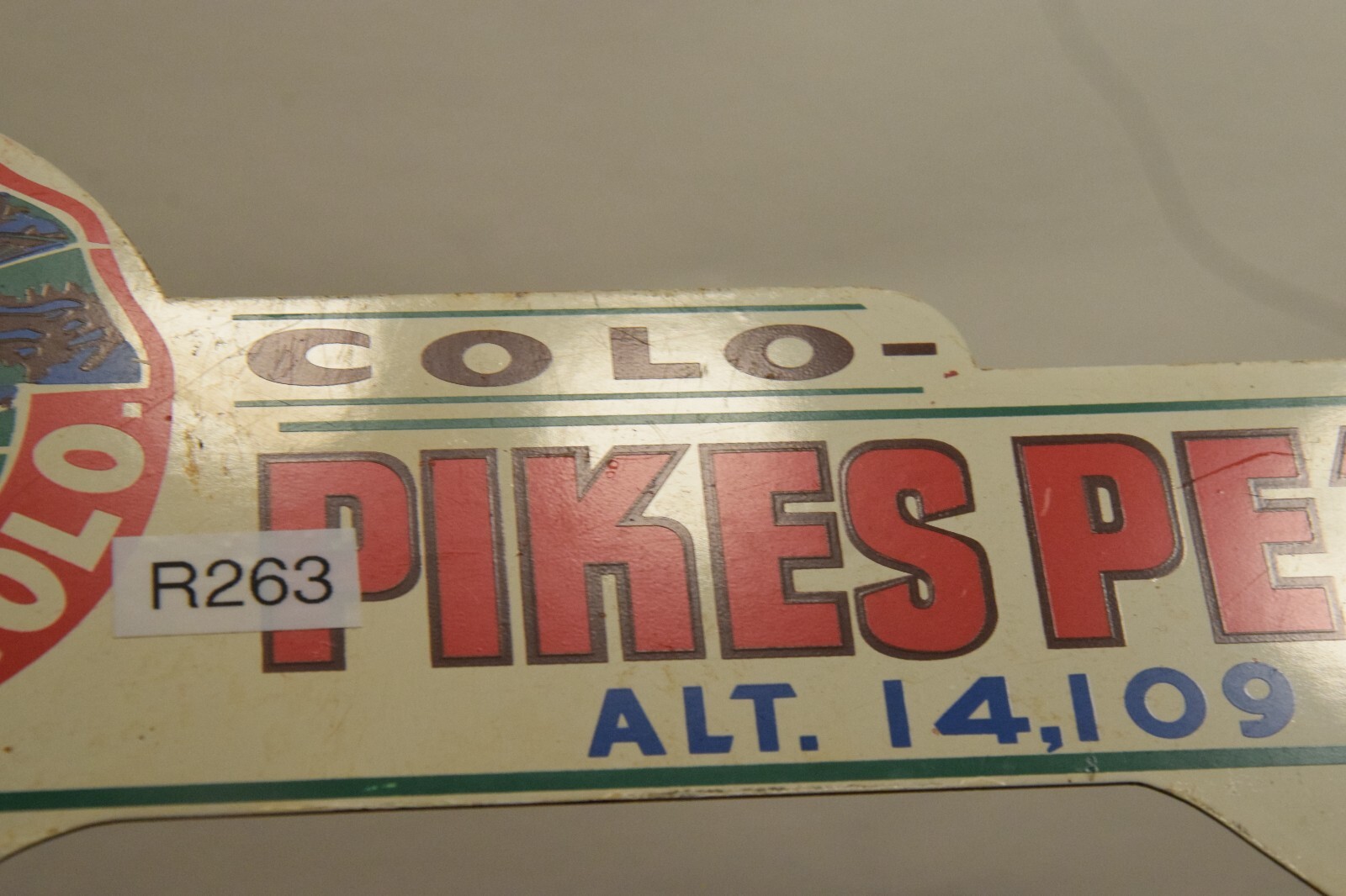 PIKES PEAK CASCADE COLORADO PAINTED METAL TOPPER SIGN ROCKY MOUNTIANS 1950s
