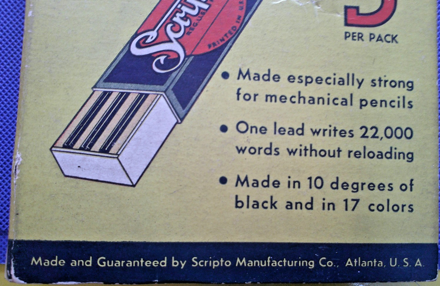 1940 SCRIPTO 5 CENT Smooth Writing LEADS CARDBOARD STORE DISPLAY