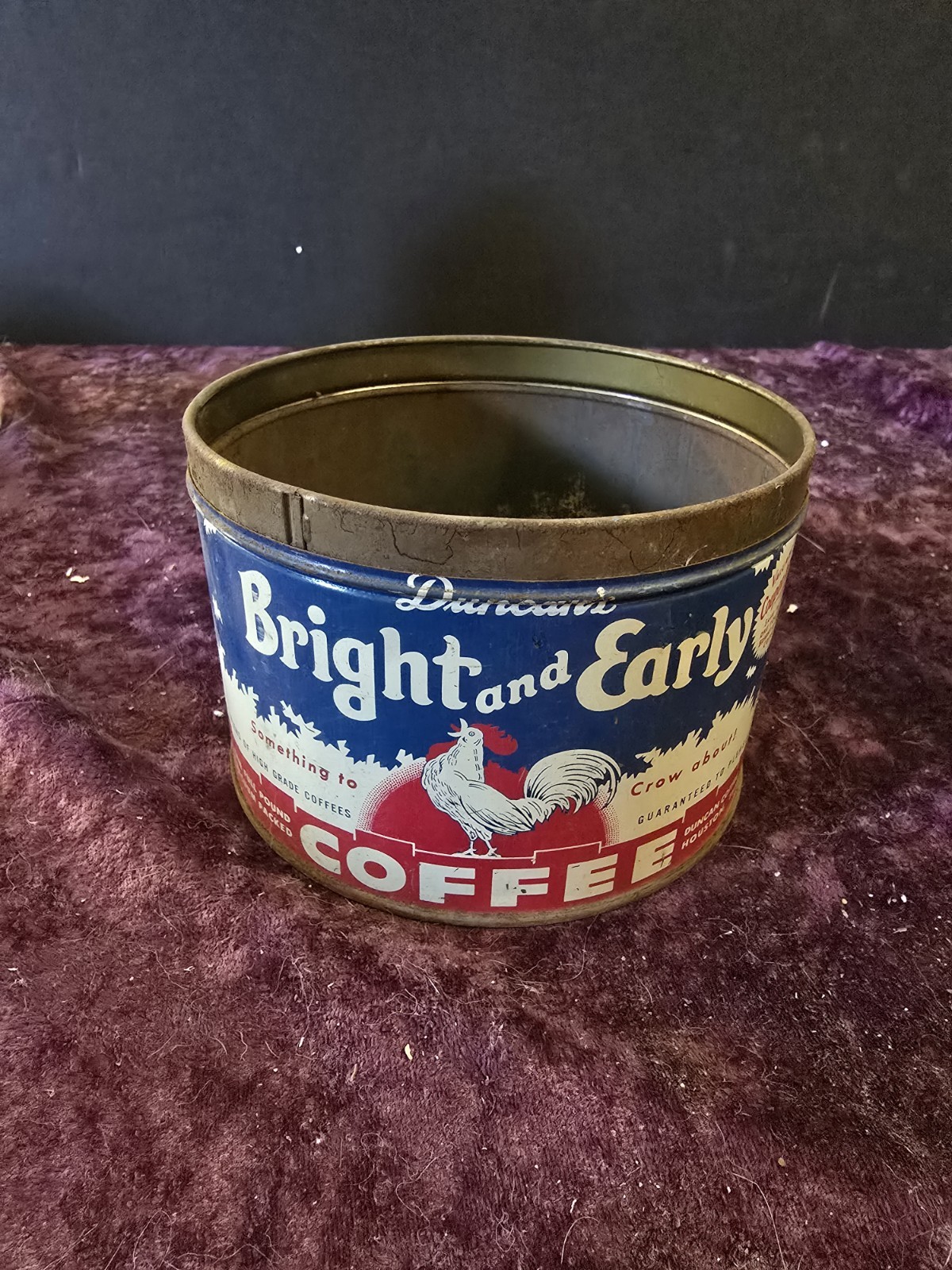 Vintage Scarce Duncan’s Bright And Early Coffee Tin Can Houston, TX No Lid
