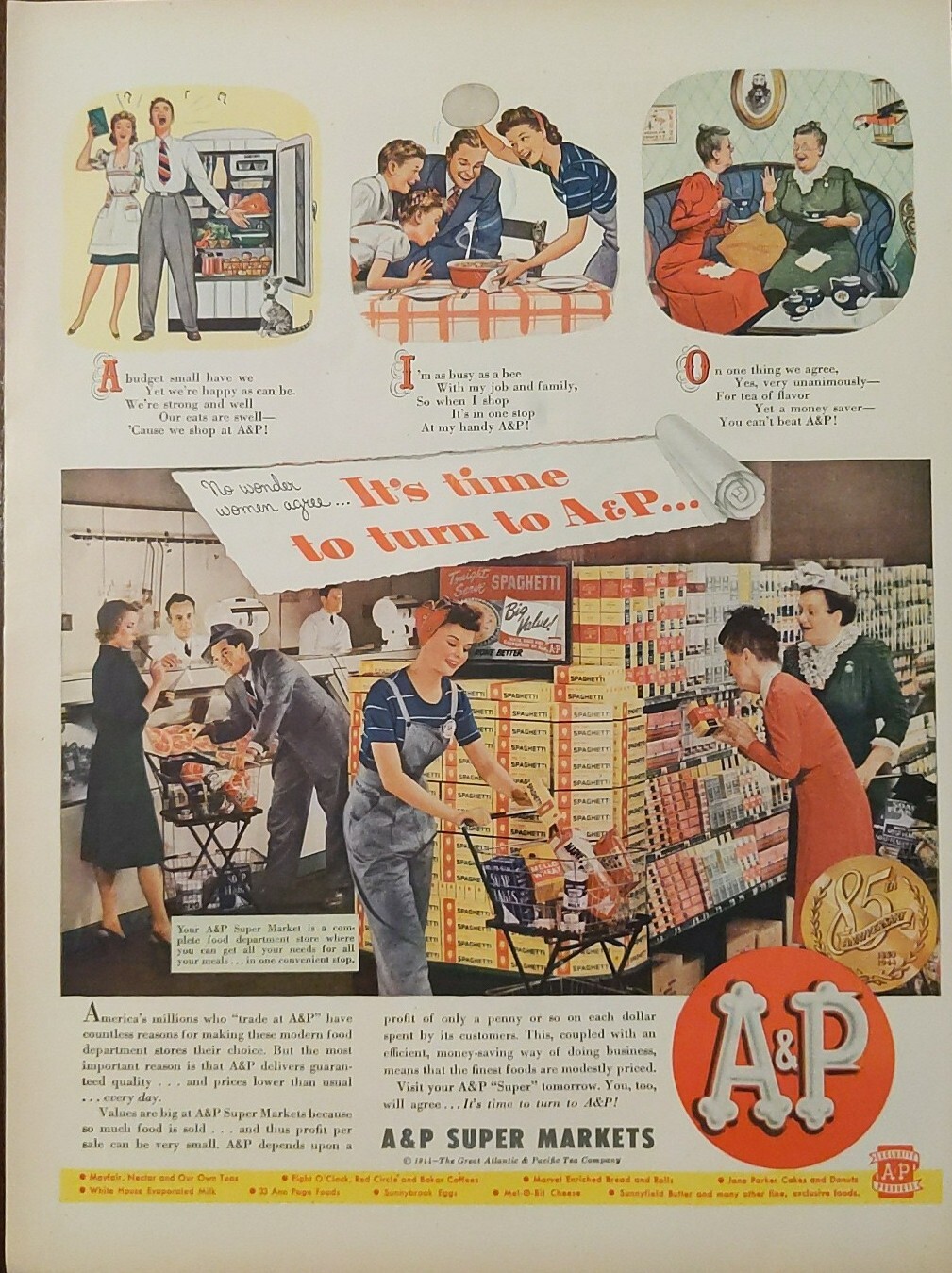 1944 Vintage A&P supermarkets. WW2 era Grocery Chain, Retro