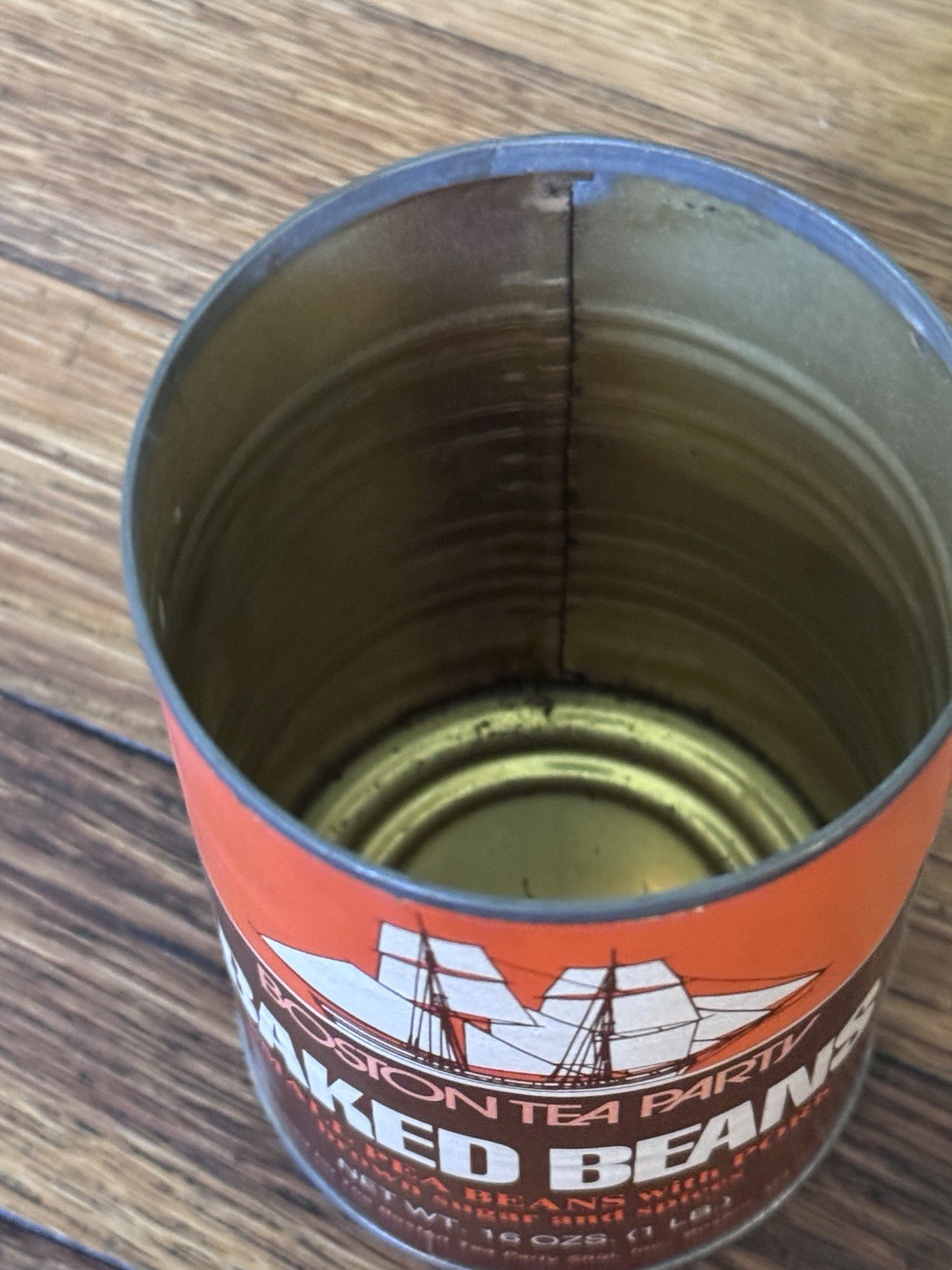 Vintage 1970s Boston Tea Party Ship Baked Beans Tin Can
