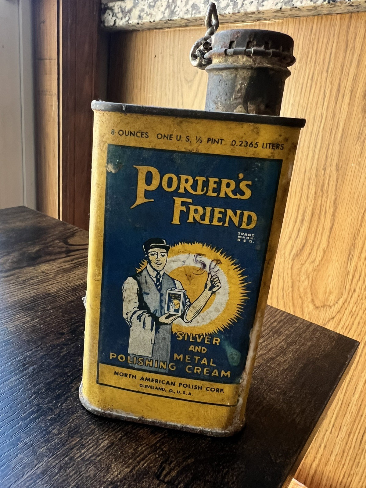 Antique Porters Friend Silver Metal Polish Cream Cleveland OH 8 oz can VTG
