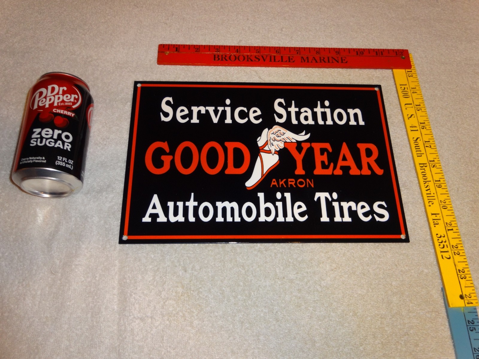 VINTAGE GOODYEAR SERVICE STATION AUTOMOBILE TIRES 12″ ENAMEL METAL GAS OIL SIGN!