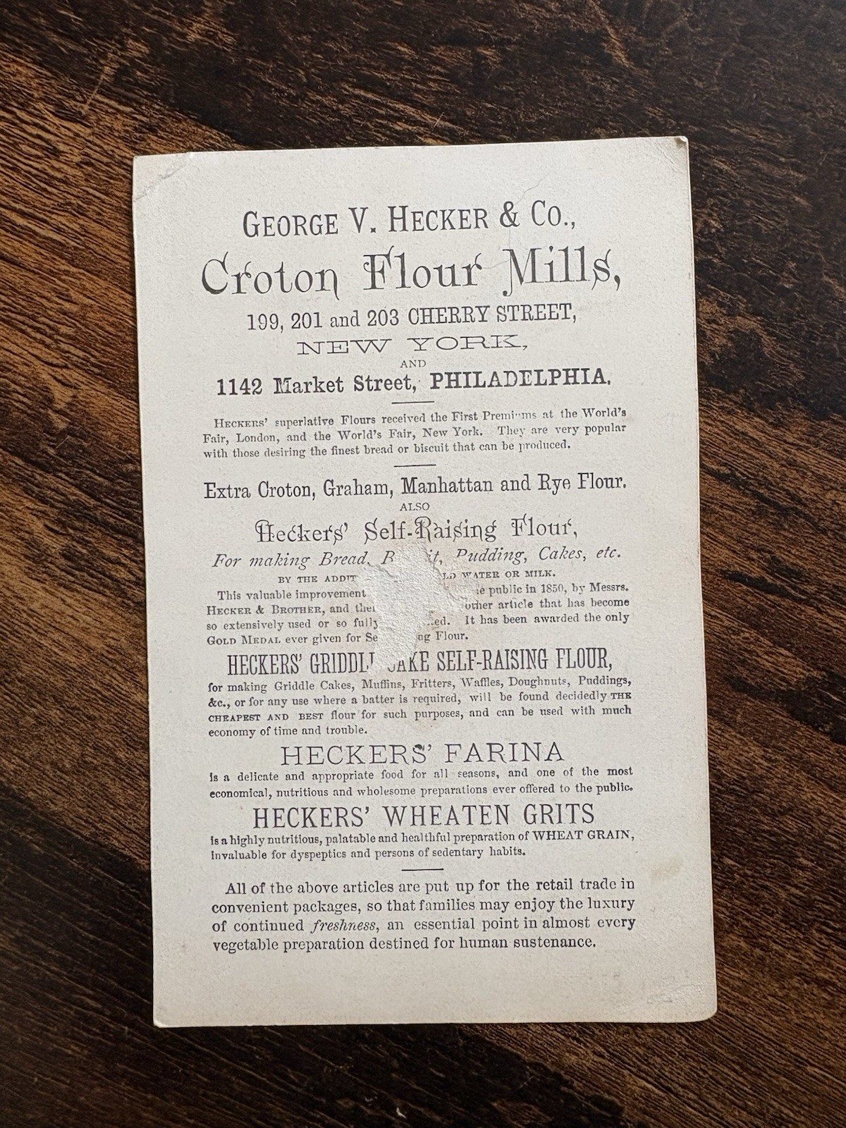 Circa 1880s George Hecker Croton Flour Mills Factory Scene Trade Card, New York