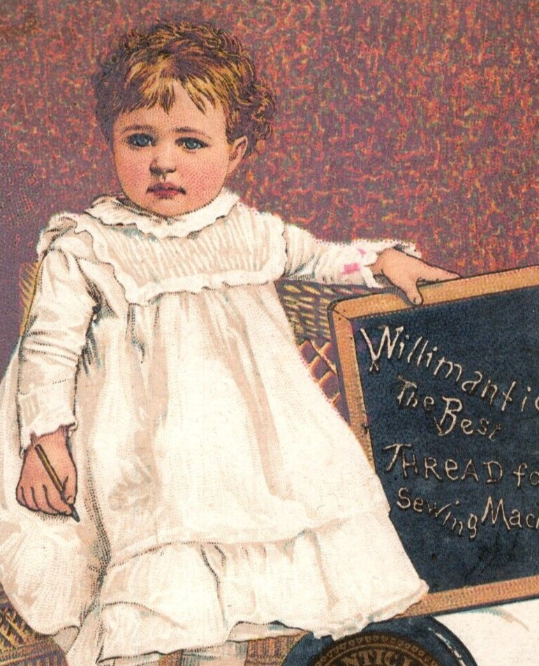 1880s Willimantic Spool Thread Adorable Baby White Gown Poem On Back F147