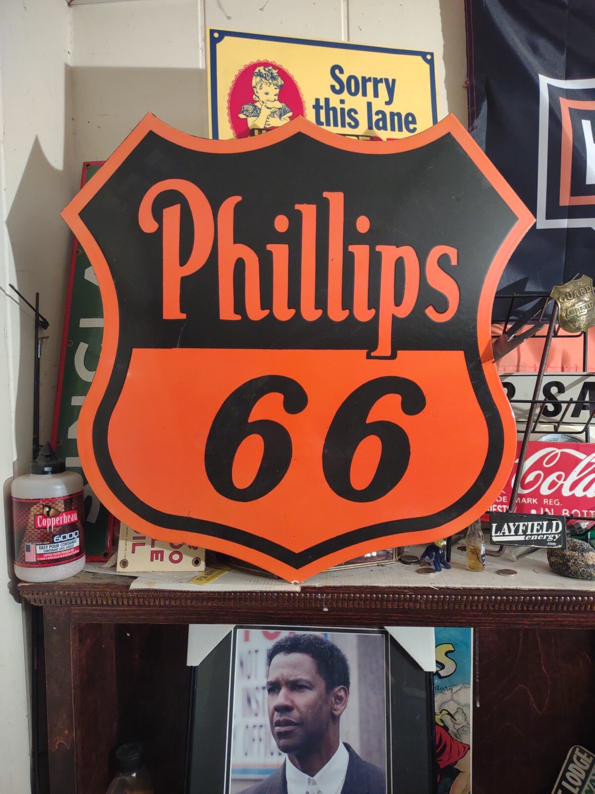 Large Vintage Phillips 66 Gasoline Porcelain Metal Gas Oil Auto Parts Sign