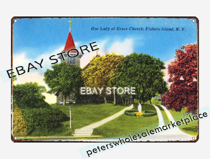 1930-45 Our Lady of Grace Church, Fishers Island, New York tin sign