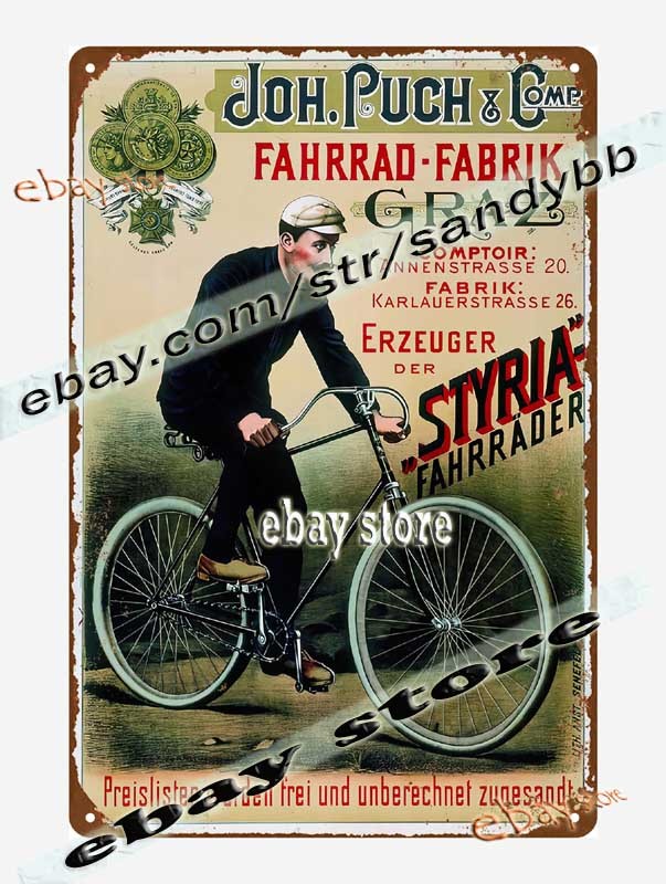 1900 Puch Graz Austria bicycle poster art Tin Sign wall decor