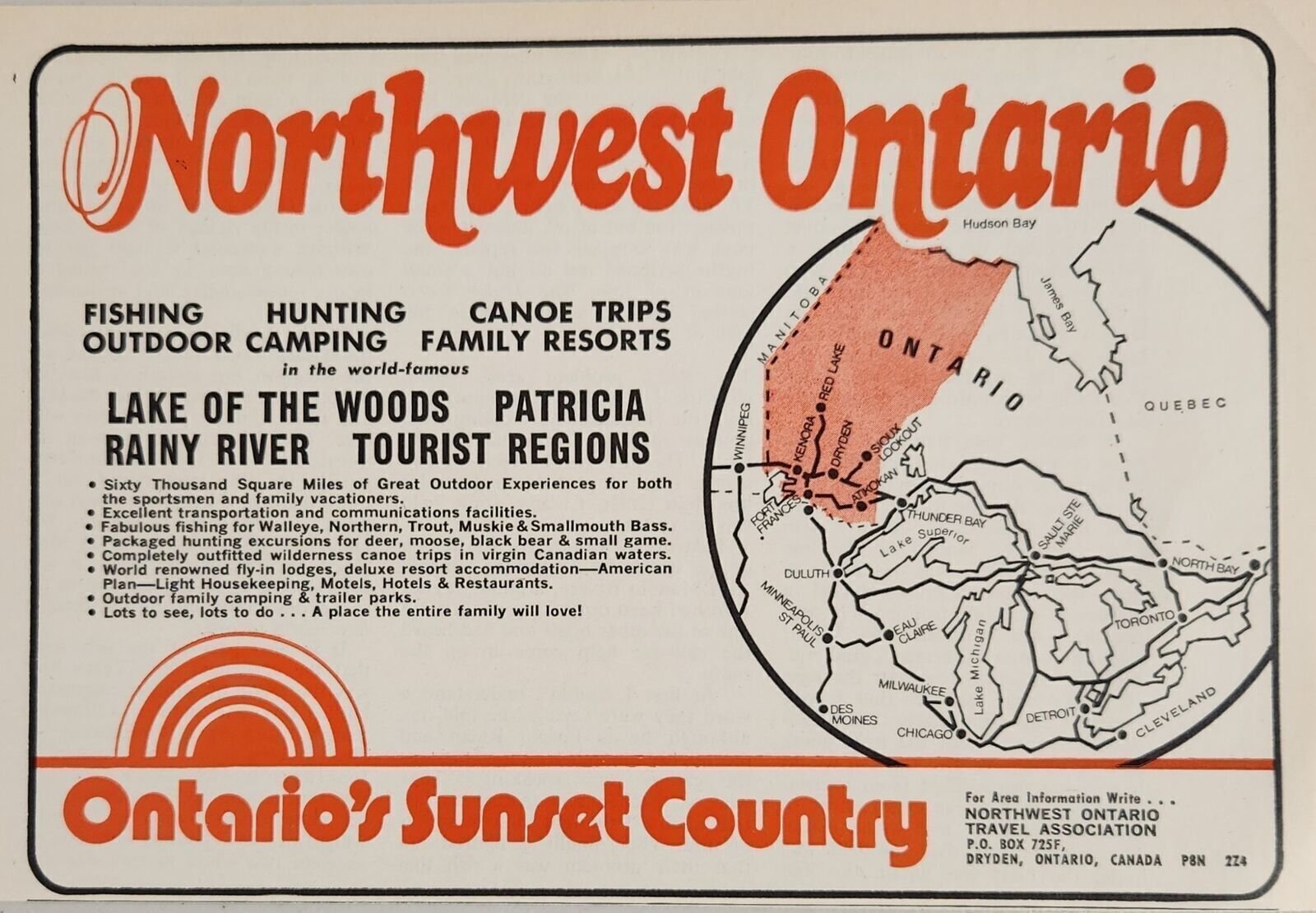 1975 Print Ad Northwest Ontario Tourist Fishing,Hunting Lake of Wood Rainy River