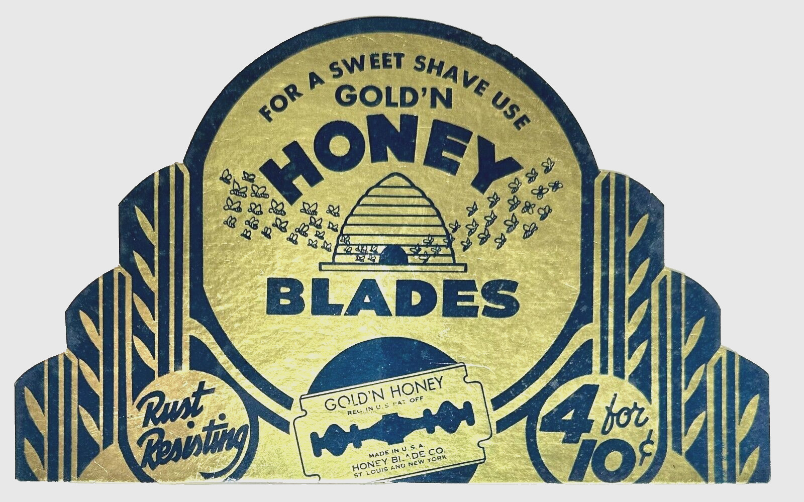 Vintage UNUSED Gold N Honey Blades Shaving Advertising Easel Back Counter Sign