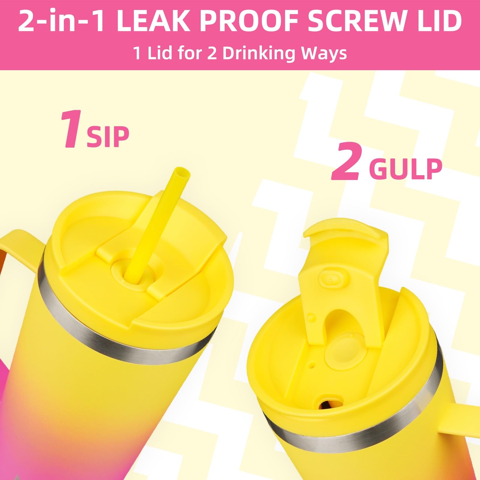 BJPKPK Insulated Tumbler with Handle, 30oz 30 Ounces, Pink & Yellow Rose