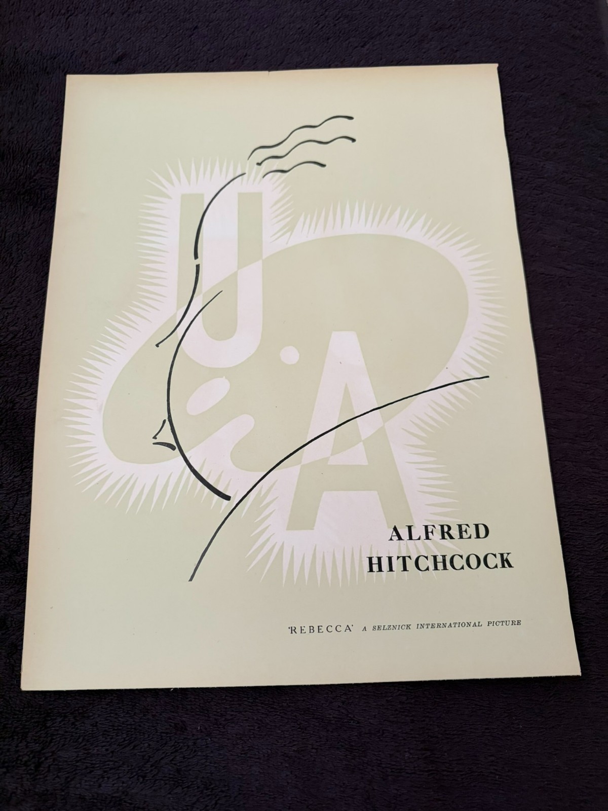 ALFRED HITCHCOCK with REBECCA 1940 ad for United Artists, UA, Selznick Picture