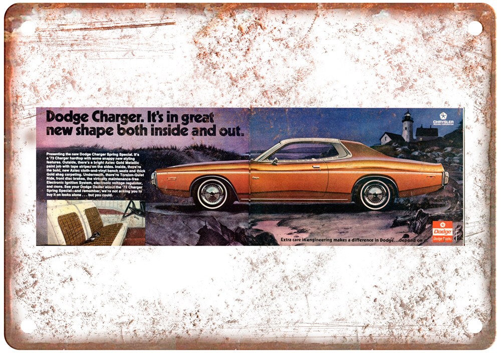 Metal Sign – 1973 Dodge Charger Auto Ad – Vintage Look Reproduction 10066
