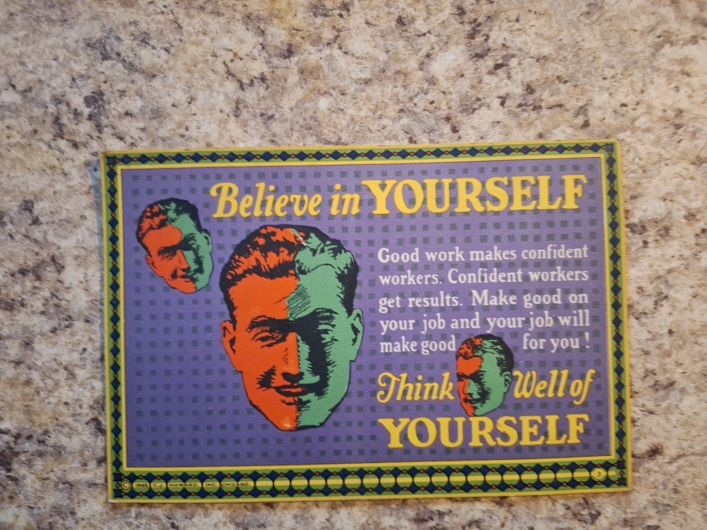Vintage1920s work motivational card. Believe in yourself, By Mather & Company.