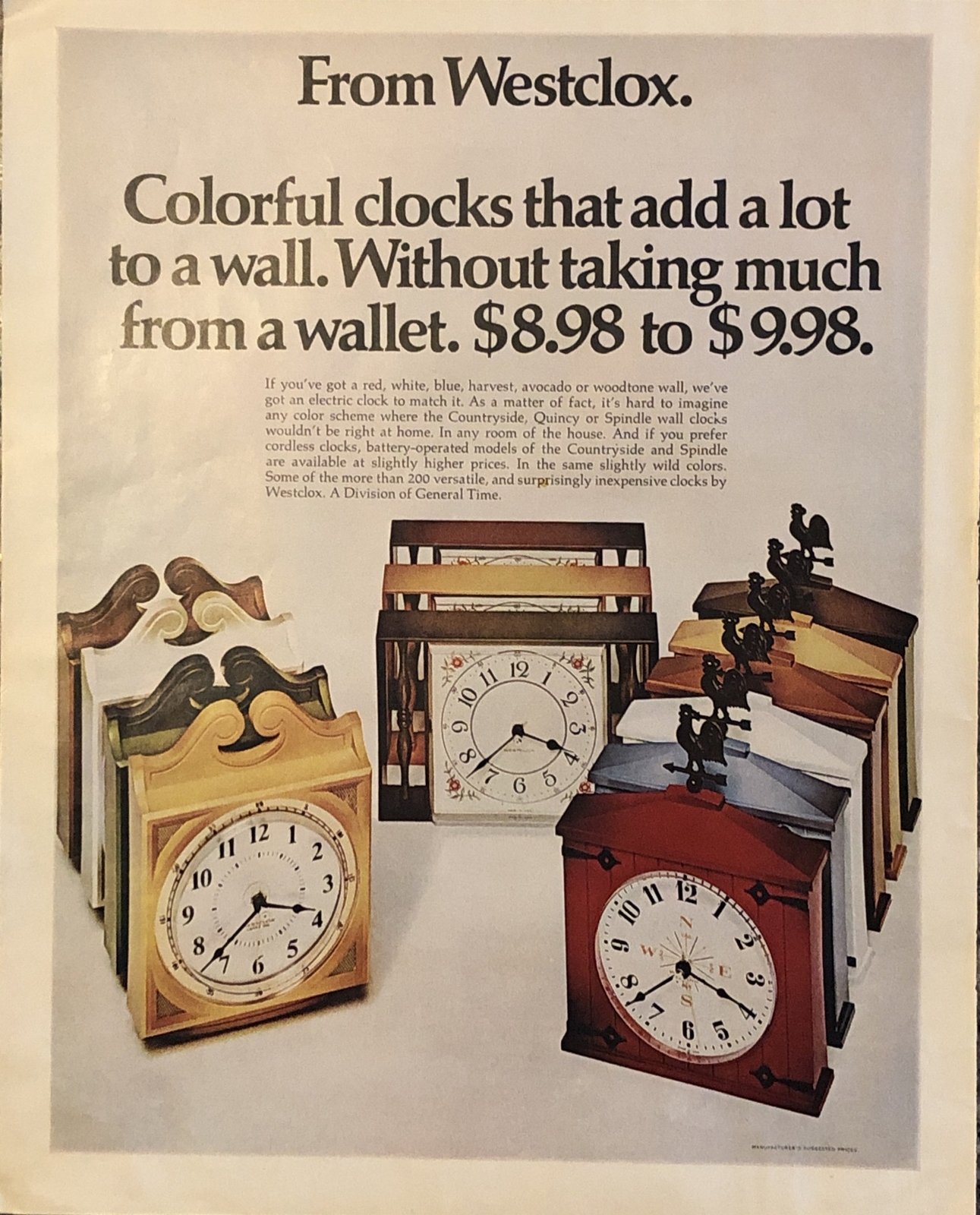 1970 Westclox Colorful Wall Clocks PRINT AD Add A Lot w/o Taking Much VTG 70s