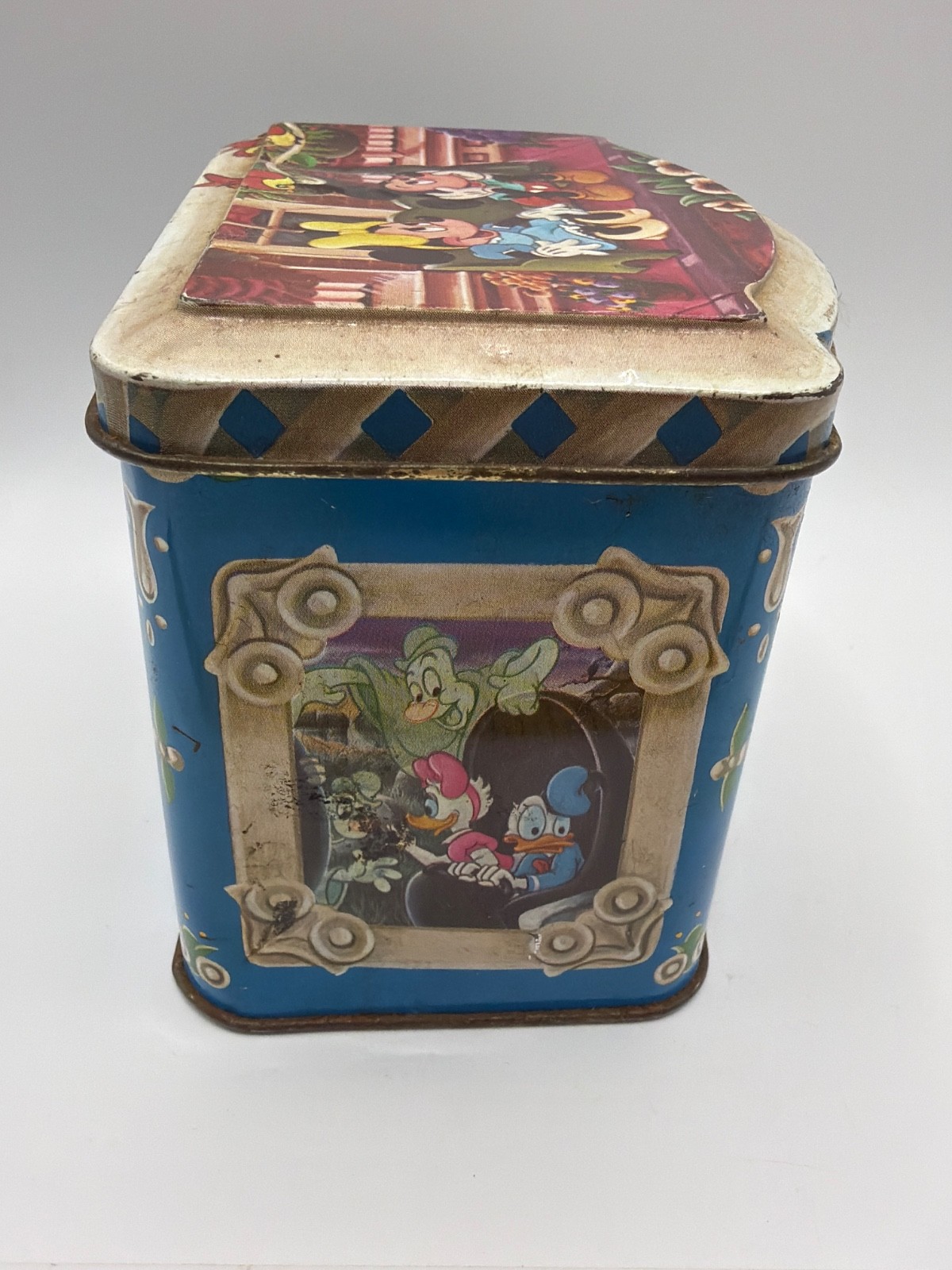 1985 Walt Disney Productions Tin Container Snow White Pluto Donald Duck Mickey