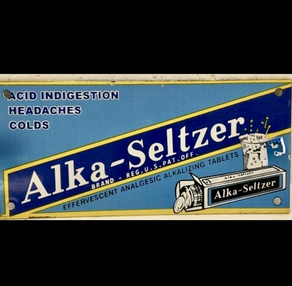 Alka-Seltzer Original Advertising Sign Metal Blue Yellow White