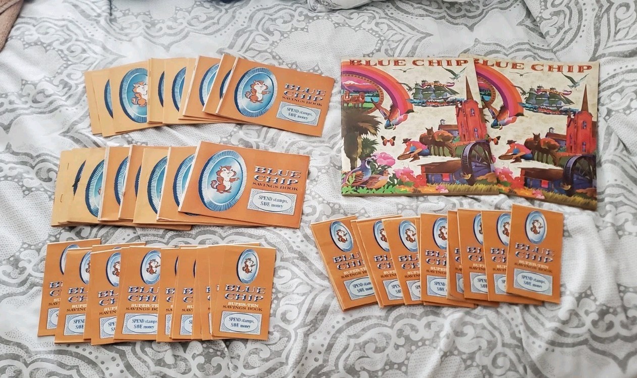 Nice Collector Lot Vintage BLUE CHIP Savings Books & Stamps & Catalogs