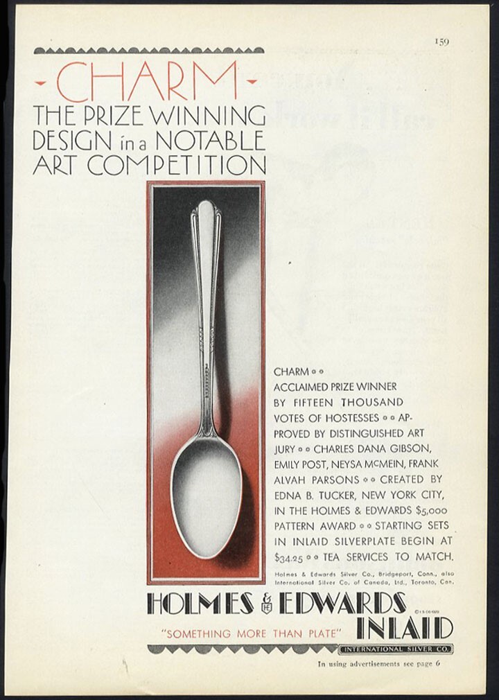 HOLMES & EDWARDS Inlaid CHARM Pattern 1929 Silverplate MAGAZINE AD
