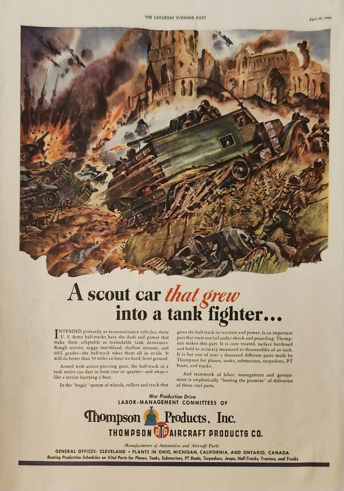 1943 Thompson Products Inc Vintage Ad scout cat that grew into a tank fighter