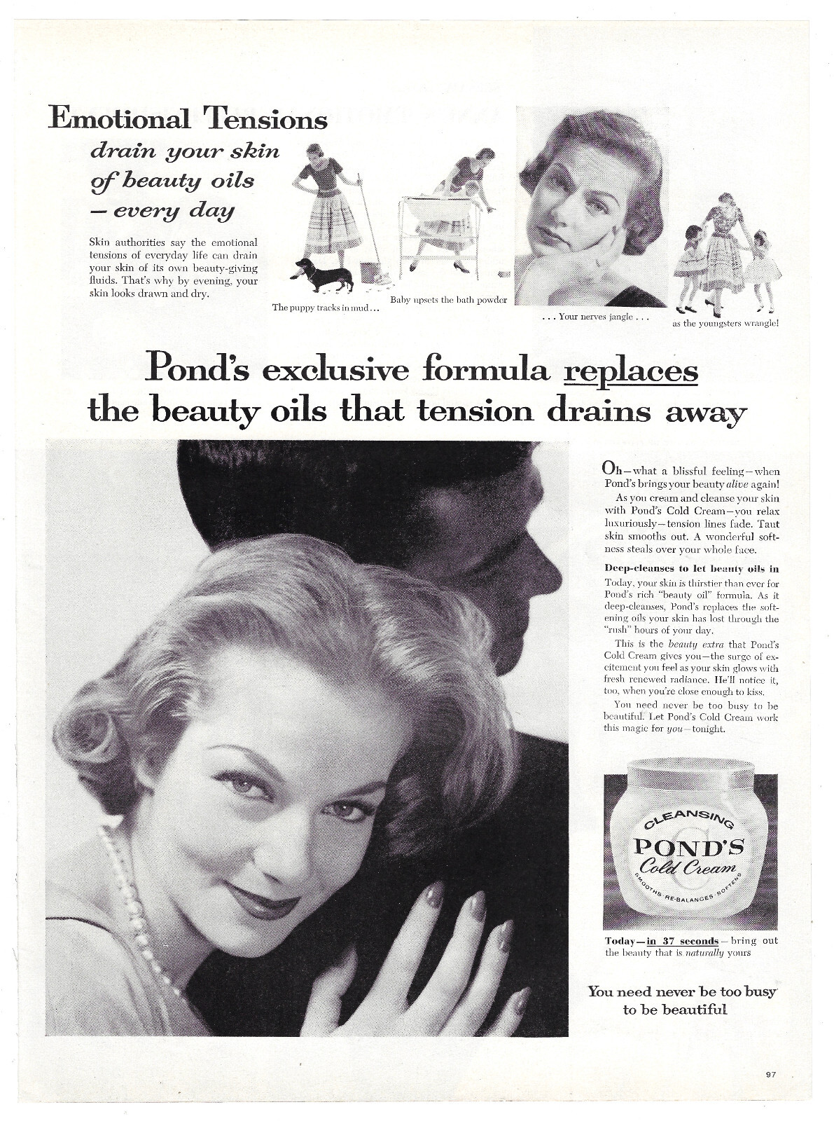 Ponds Cold Cream Print Ad Vintage Advertisement Beauty Ad Skin Care Product 1958