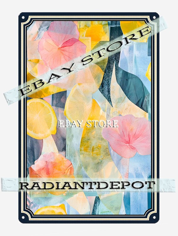 Golden Petal Metal Tin Sign Pink Yellow Floral Collage