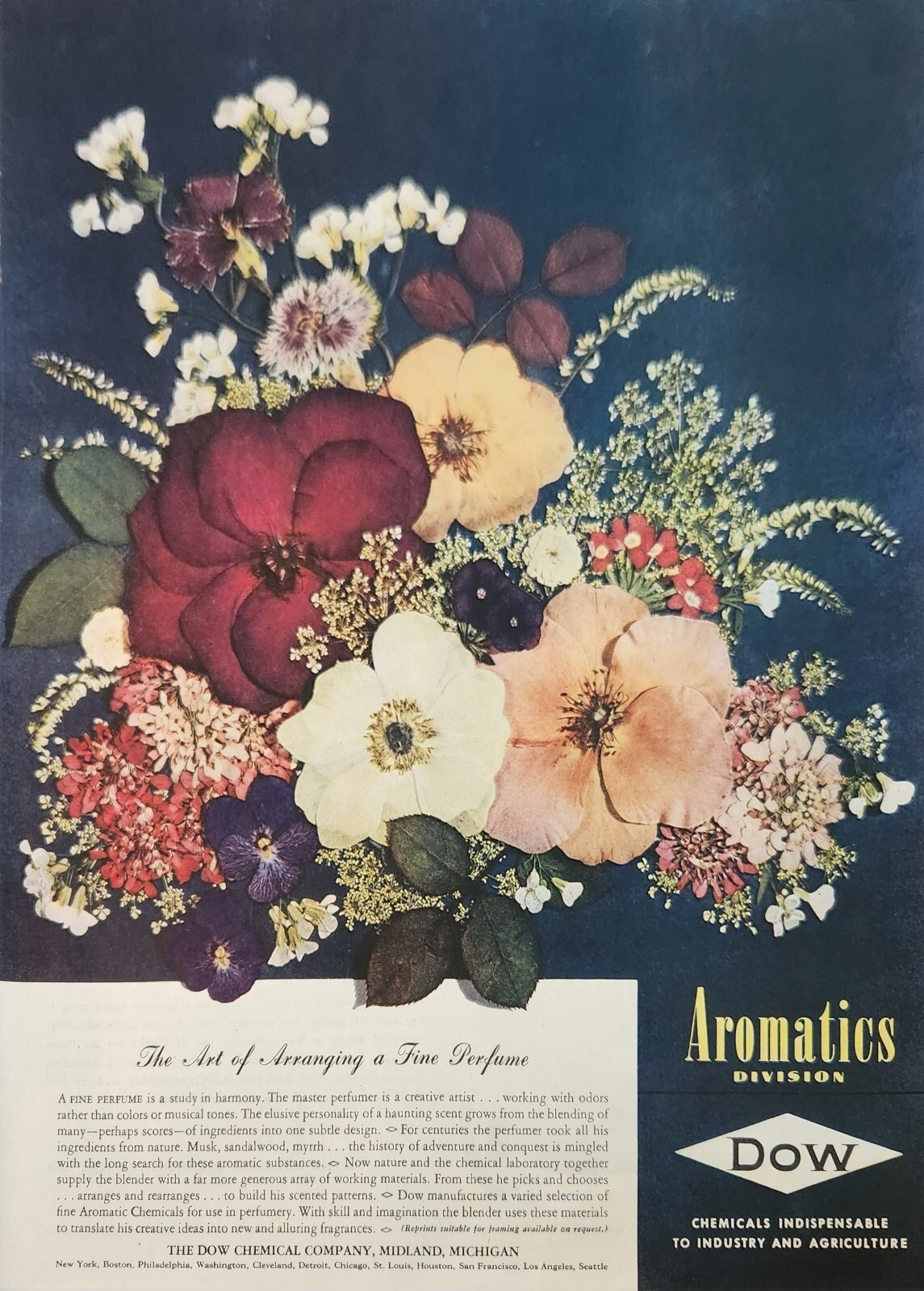 1947 Dow Chemicals indispensable Vintage Ad art of arranging a fine perfume