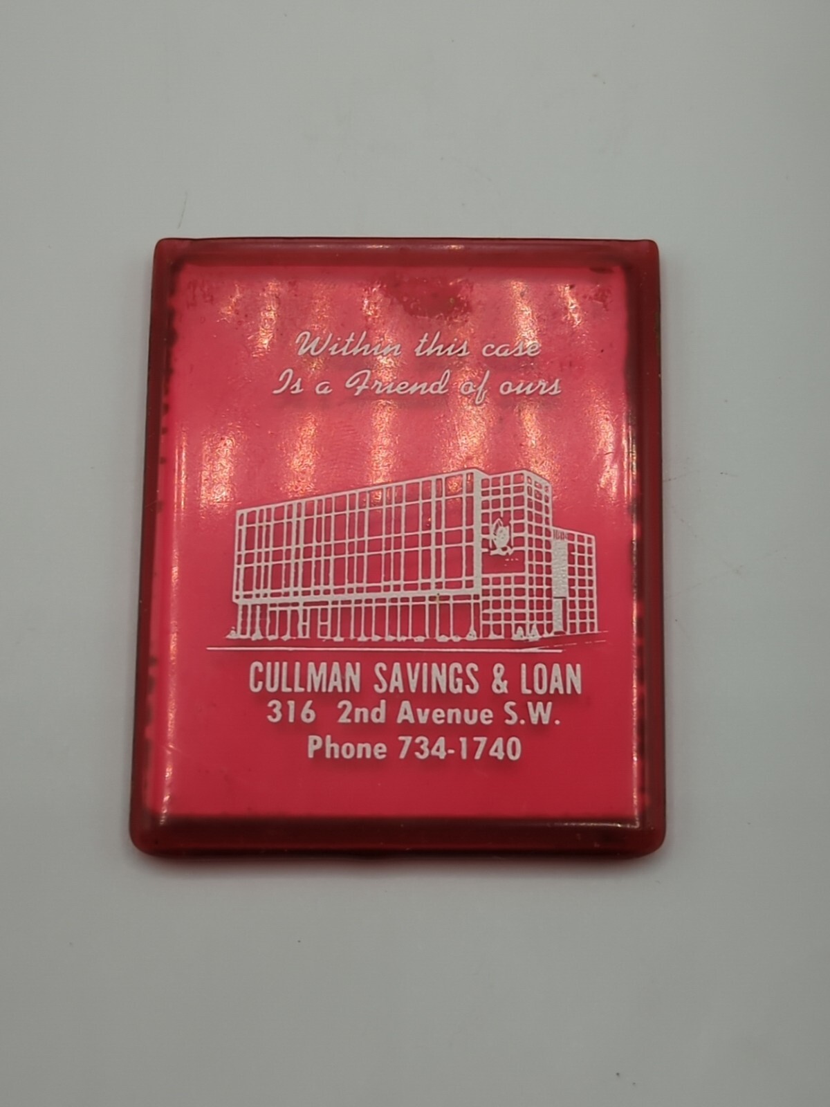 1950s Cullman Savings & Loan Alabama Advertising Pocket Mirror in Red Vinyl Case