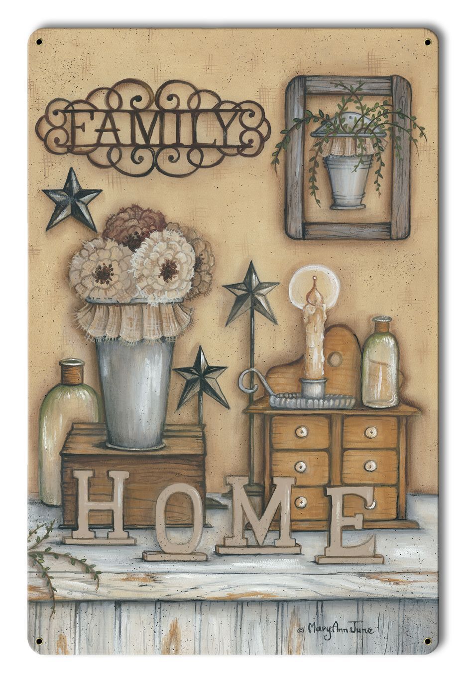 FAMILY HOME FLOWER SPICE CABINET CANDLE 18″ HEAVY DUTY USA METAL HOME DECOR SIGN