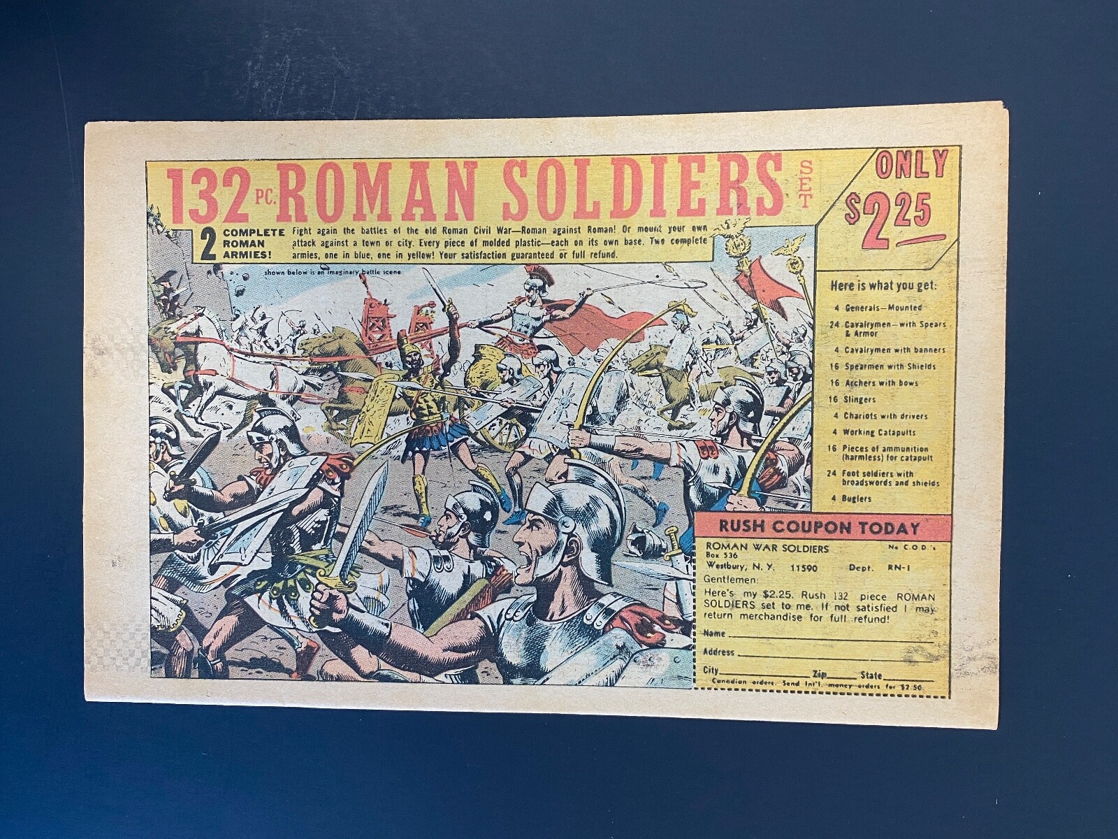 1975 VINTAGE 6.5×10 PRINT AD FOR 132 PLASTIC TOYS ROMAN SOLDIERS ROMAN CIVIL WAR