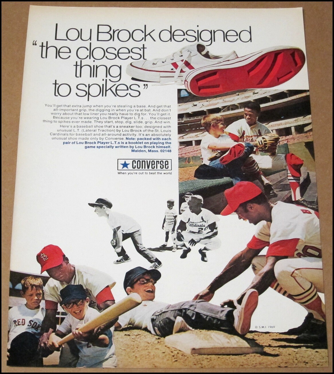 1970 Lou Brock Converse Player L.T. Shoes Print Ad St. Louis Cardinals Baseball