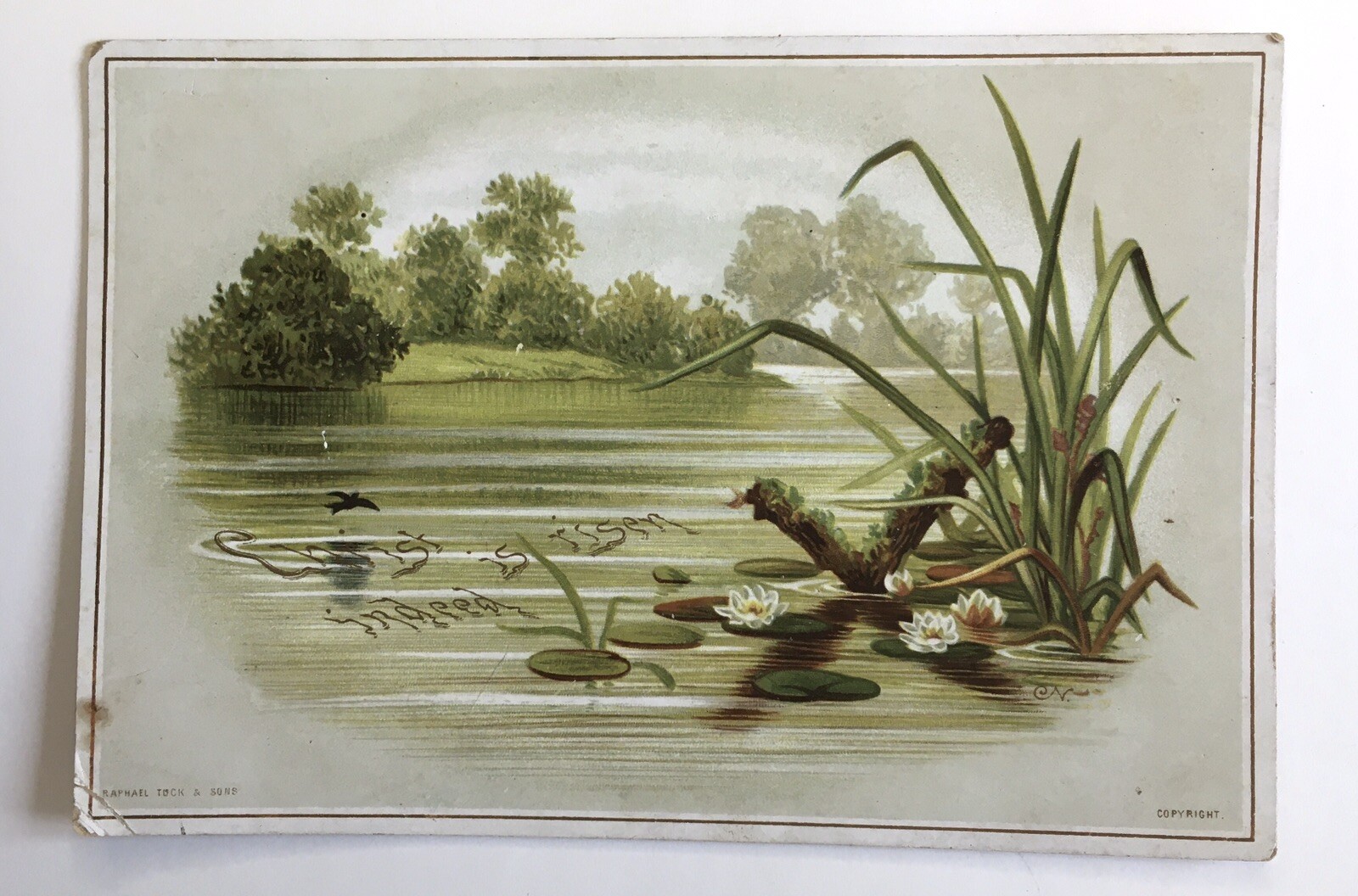 Raphael Tuck & Sons Christ is Risen Indeed Victorian Trade Card Lily Pad Pond