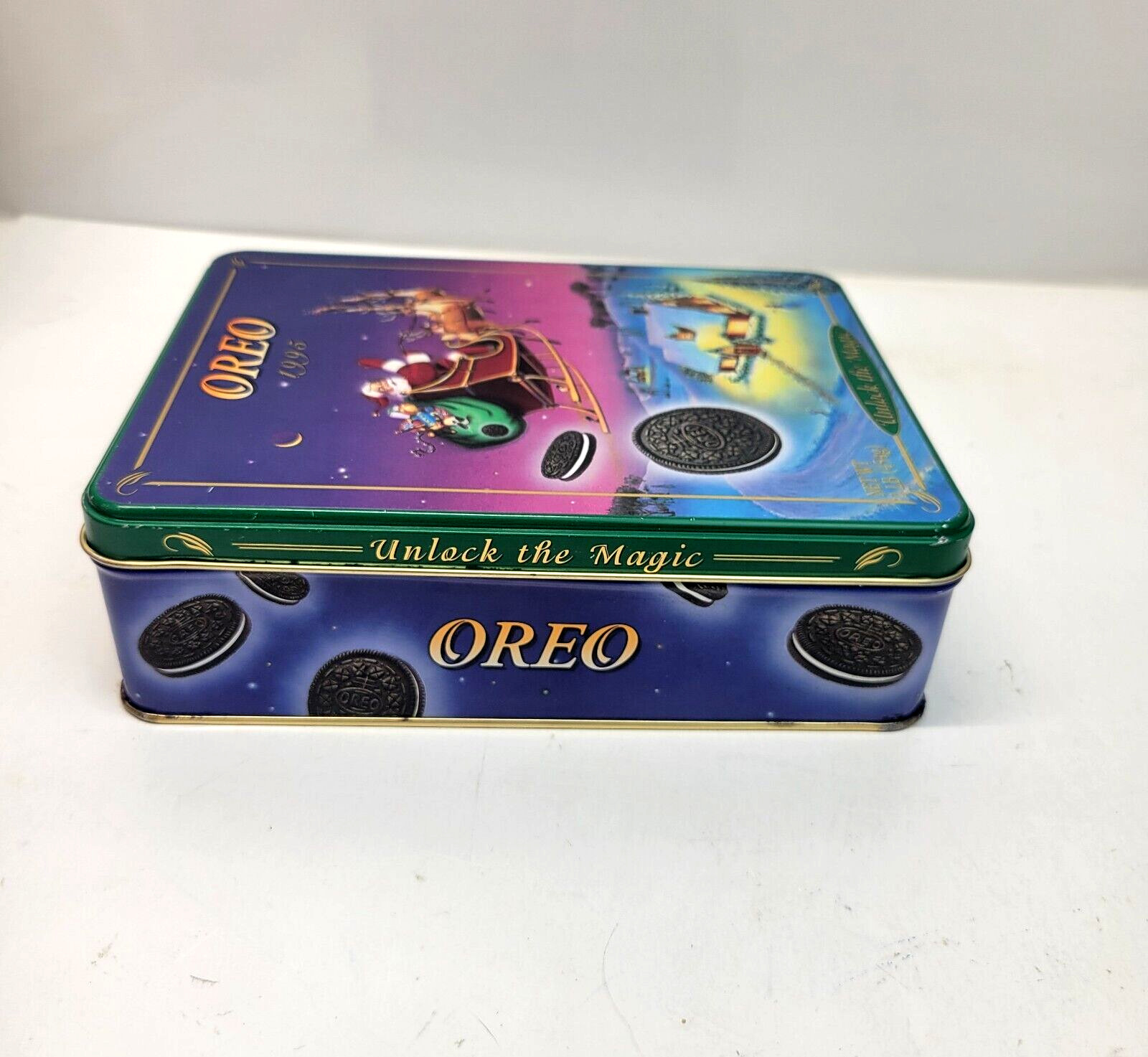 Nabisco Oreo Cookie 1995 Tin Box Unlock the Magic Christmas Santa Tin Vintage