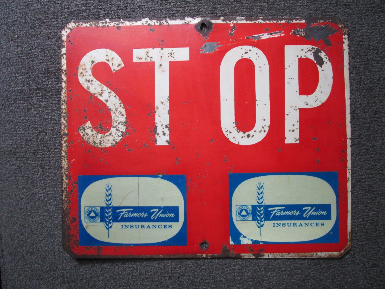 Vintage Farmers Union Member Double Sided Advertising Metal Stop Sign