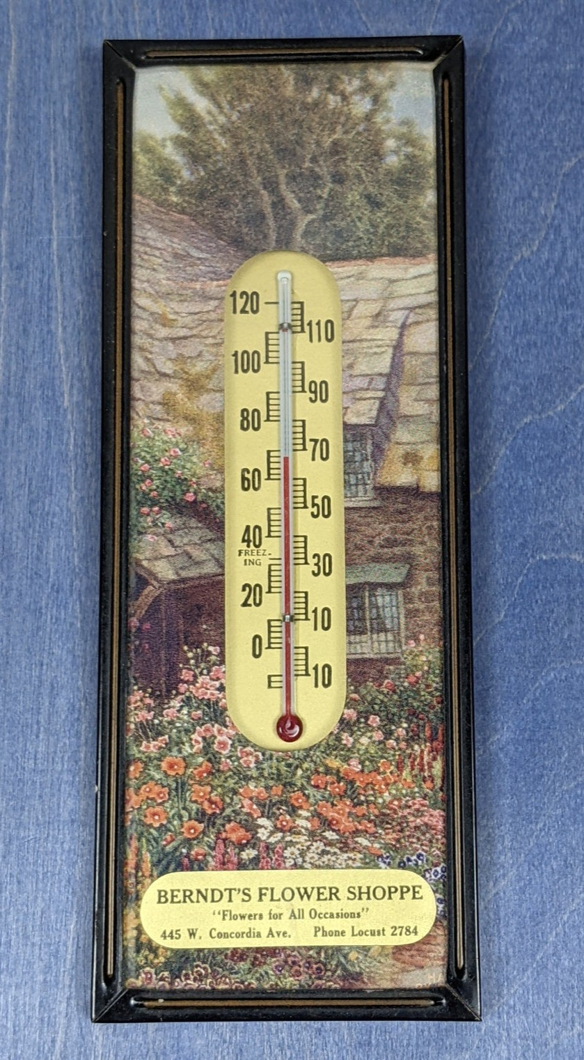 Vintage Berndt’s Flower Shoppe Milwaukee WI Advertising Thermometer WORKING