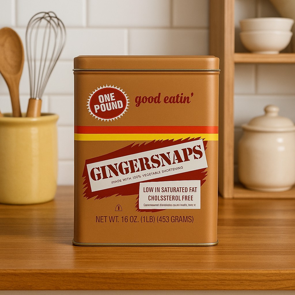 Archway Gingersnaps Cookie Tin 1 lb Limited Edition Brown Tan Metal Vintage 8″