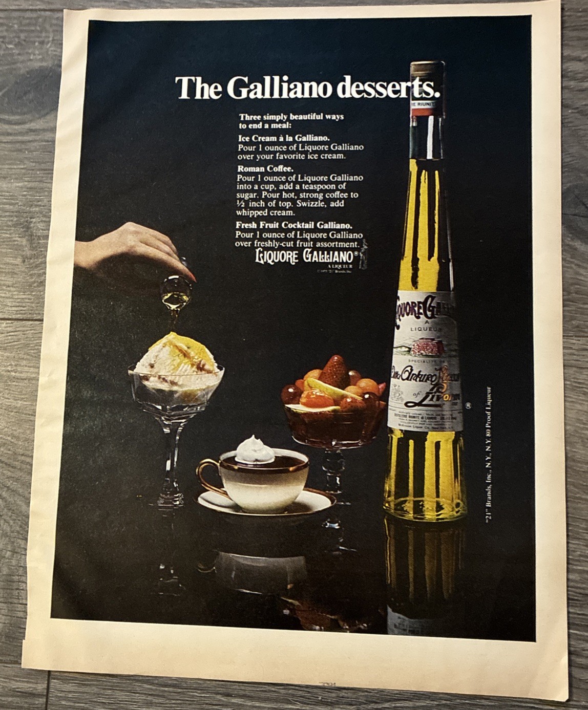 1975 Vtg original Color print ad Featuring Liquore Galliano Desserts 9”x12.25”