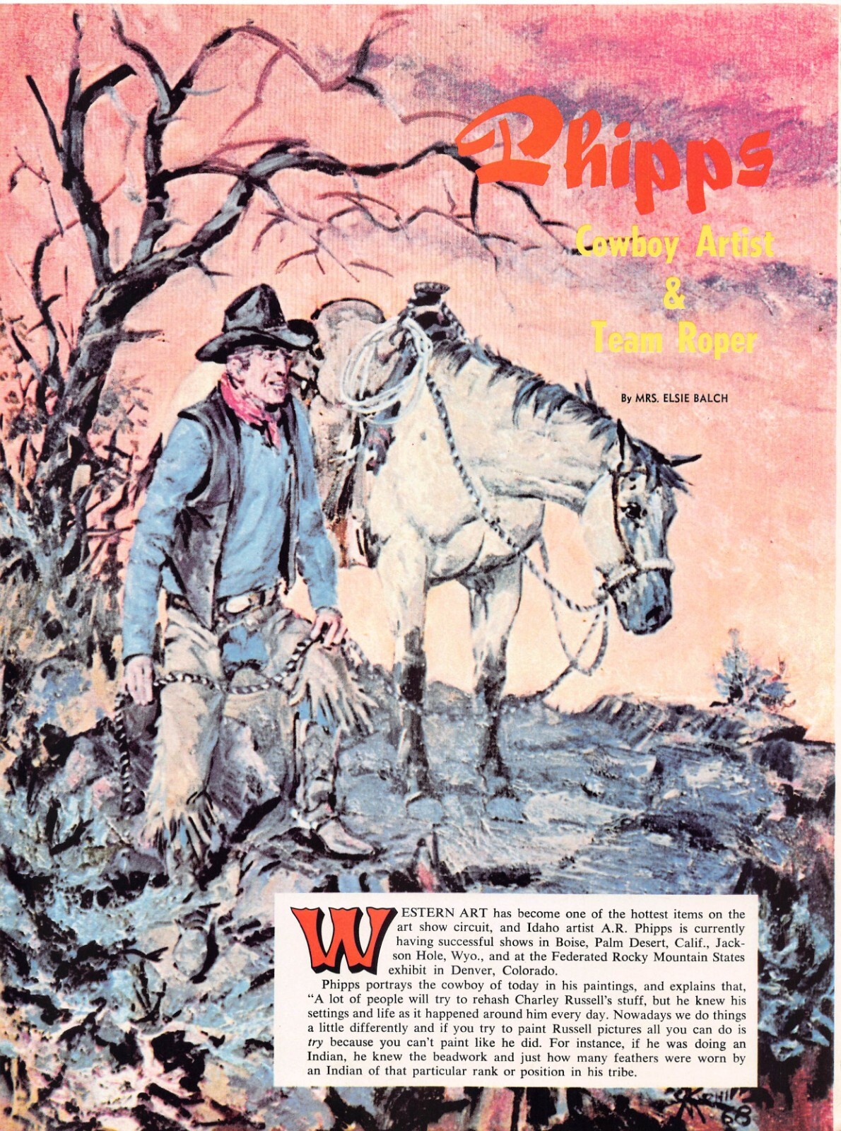 A R Phipps Cowboy Artist & Team Roper Vtg Mag Print Article Elsie Balch Author