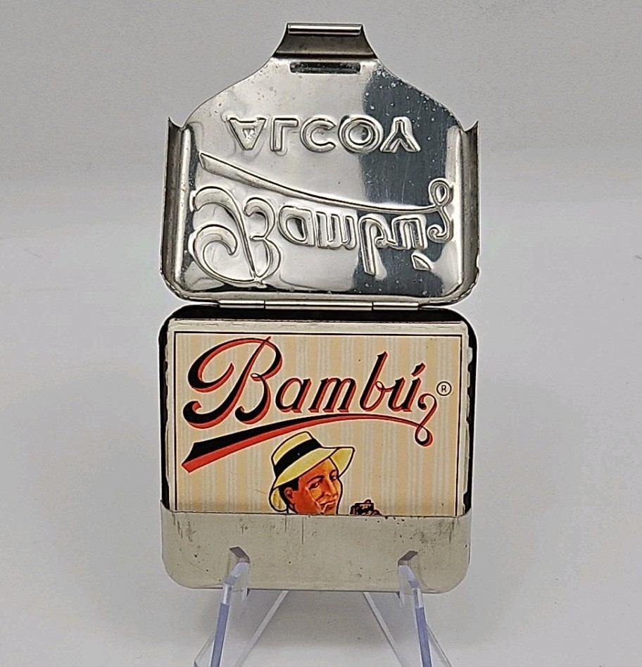 Vintage BAMBU ALCOY Metal Tin With Original Rolling Papers Inside Box