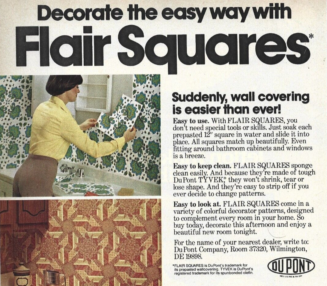 Dupont Flair Squares Print Ad, Dupont Magazine Ad, 80s Wallpaper Ad, Dupont Ad