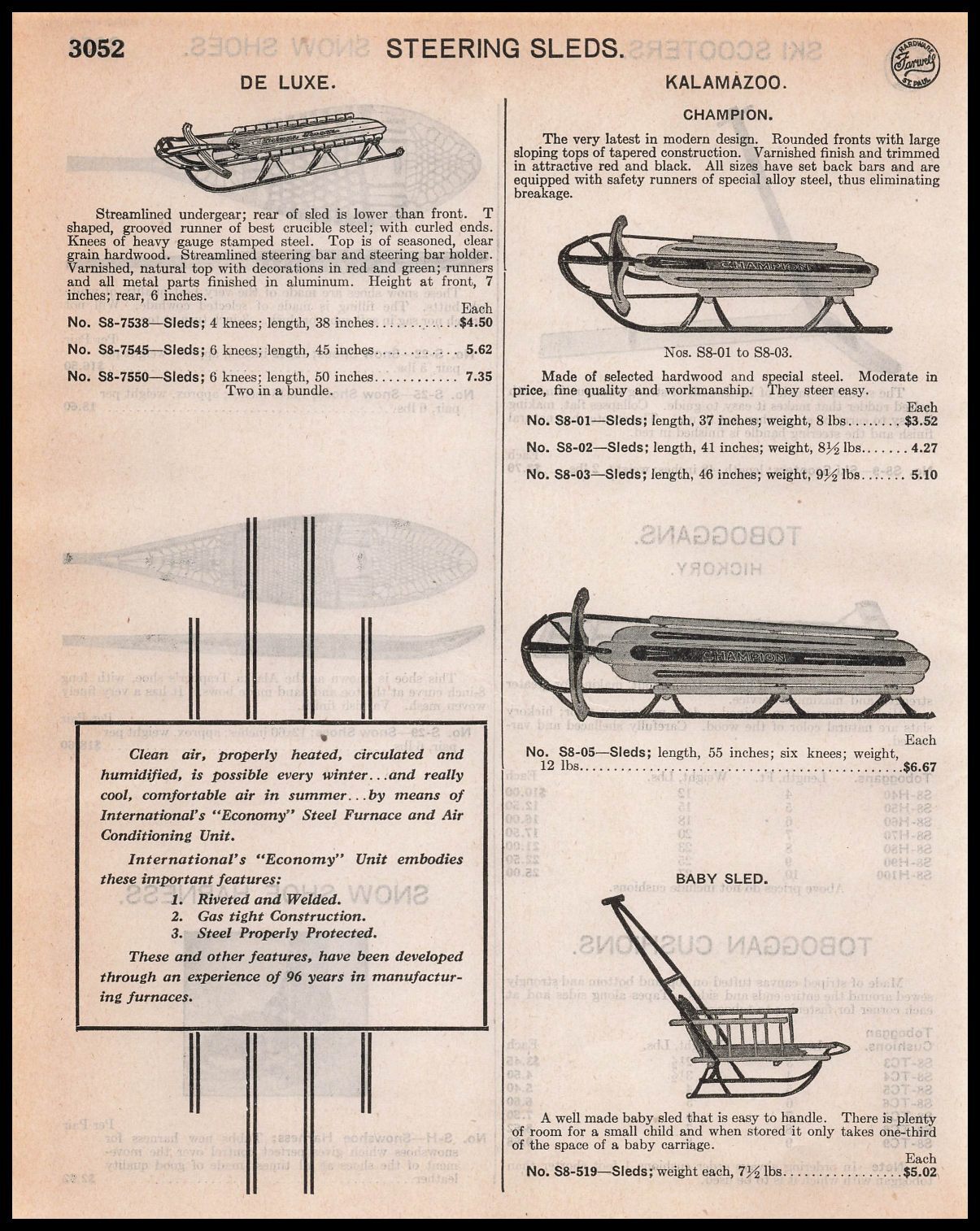 1948 Kalamazoo Sled Company Michigan Champion Steering Sleds Vintage Print Ad