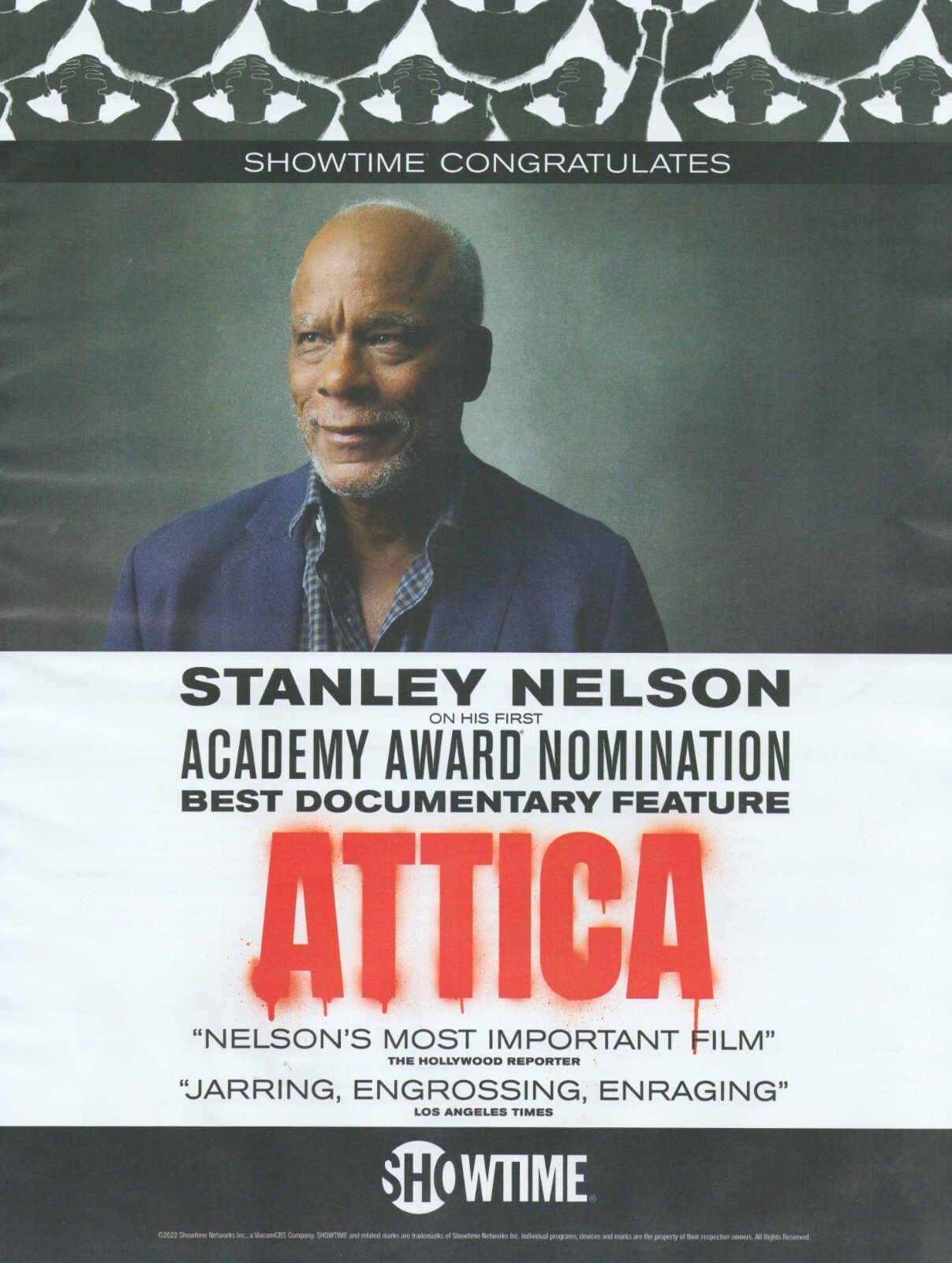 2022 STANLEY NELSON Academy Award Nomination PRINT AD Best Documentary SHOWTIME