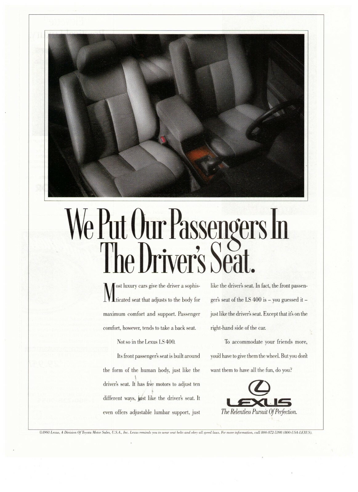 Lexus Put Passengers in the Driver Seat Vintage 1995 Print Ad