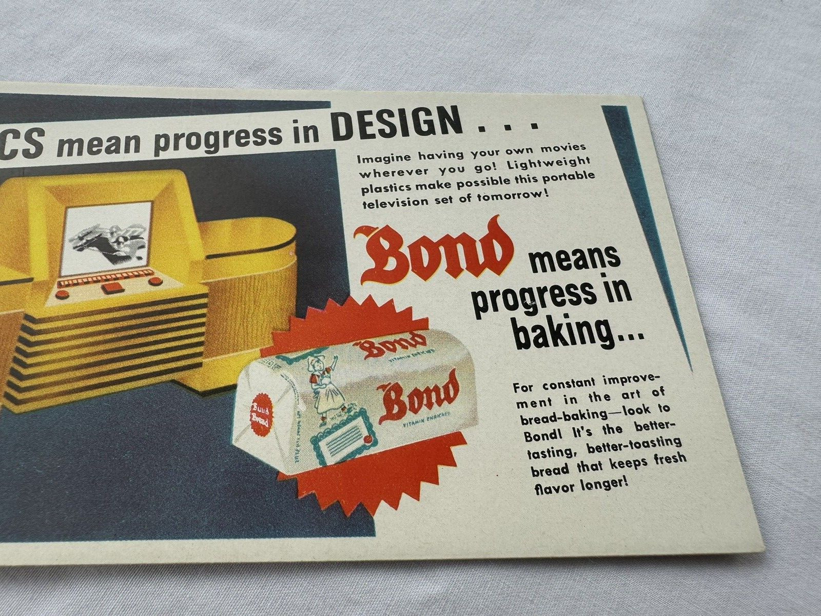 1930s Ink Blotter Plastics Bond Bread Means Progress Baking Art Deco Television