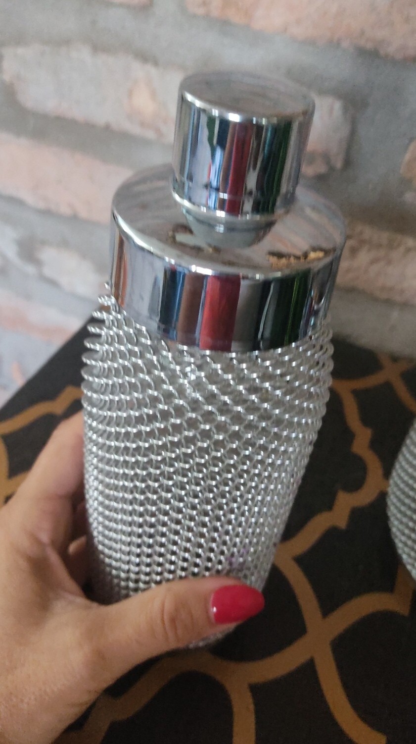 Shaker, Ice Holder Glass Metal Mesh VINTAGE BAR PUB