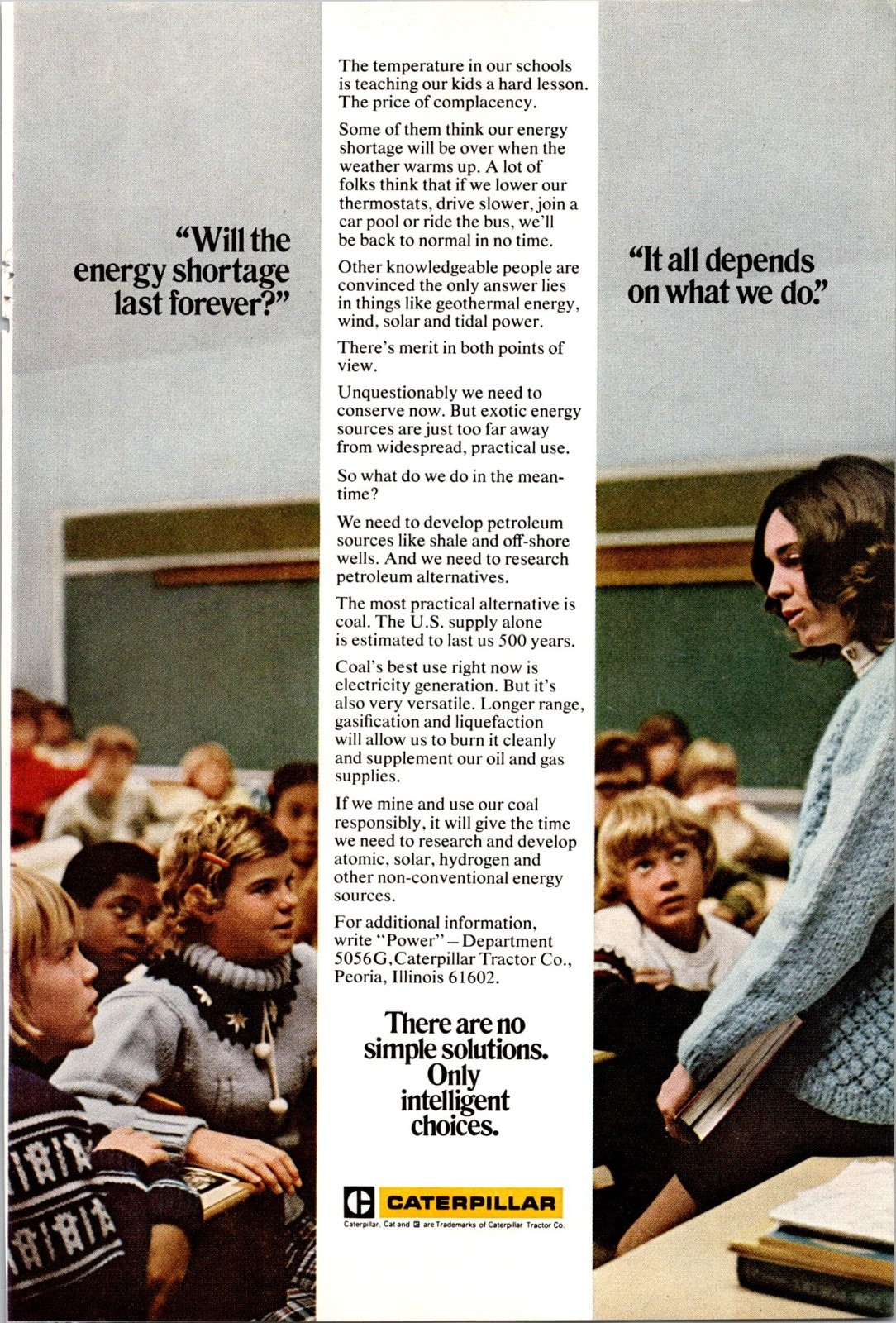 Caterpillar no simple solutions only intelligent choices Vintage Print Ad 1974