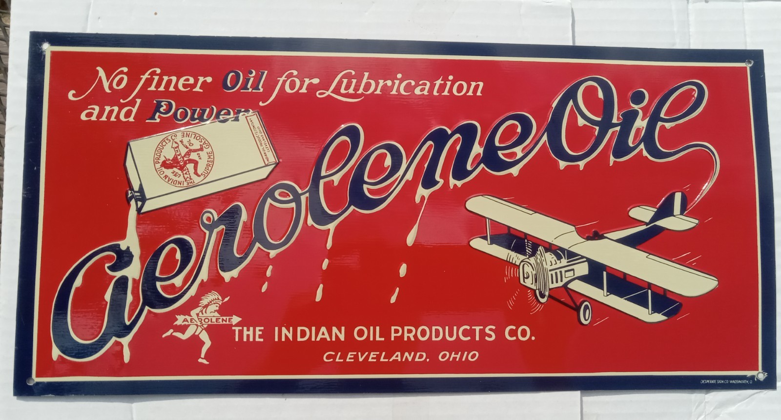 Vintage Original Desperate Sign Co Aeroline Oil The Indian Oil Products Cleve Oh