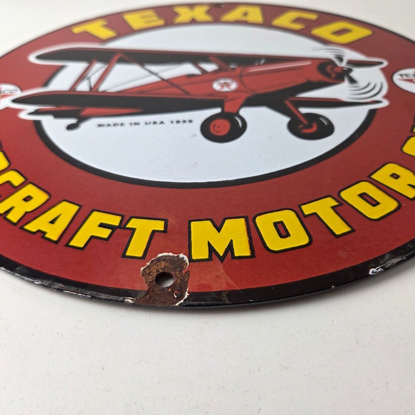 Vintage Texaco Gasoline Gas Pump Sign – Aircraft Motor Oil Porcelain Sign
